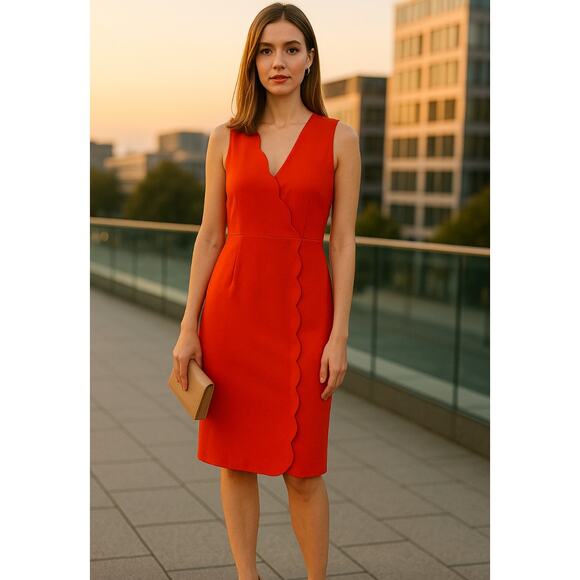 J.Crew Women’s Scalloped Sheath Dress Red Sleeveless Cocktail Party Work Size 0 - Picture 1 of 15